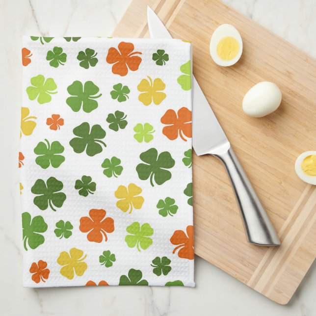 St Patricks Day Colourful Shamrocks Green Irish Fu Kitchen Towel (Quarter Fold)