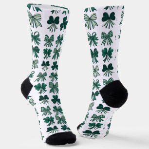 St. Patrick's Day Coquette Bows Shamrocks Socks