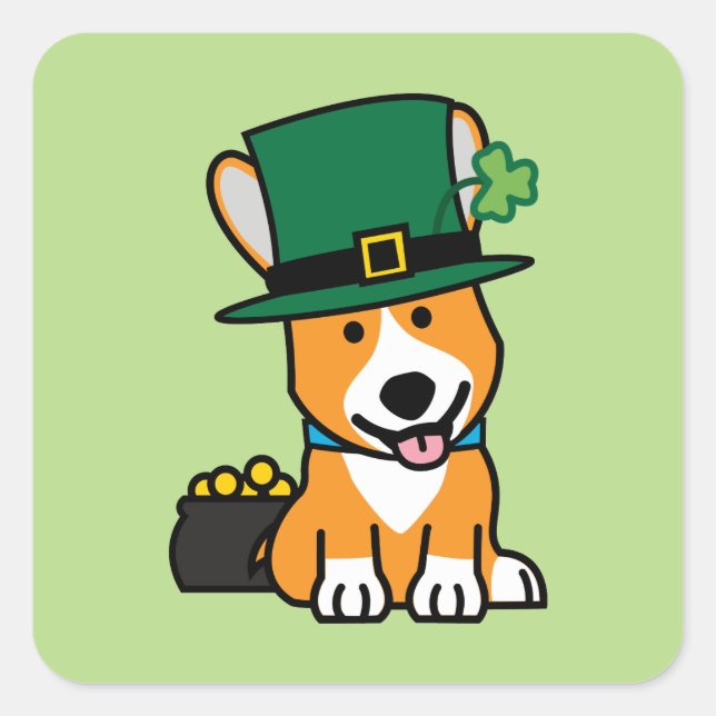 St. Patrick's Day Corgi Leprechaun Dog Puppy Doggy Square Sticker (Front)