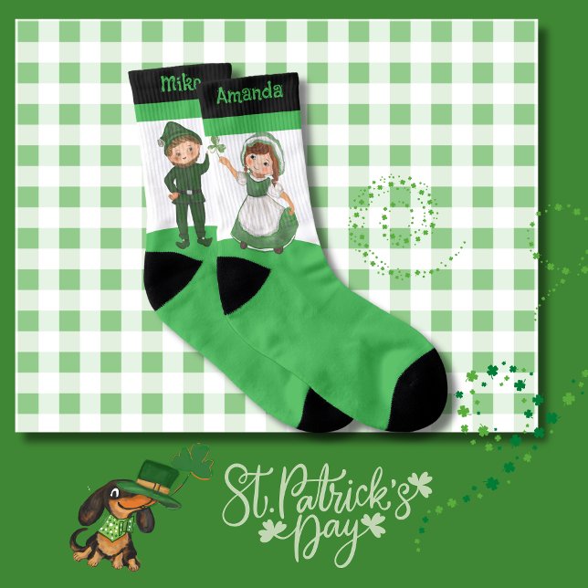 St. Patrick's Day Couple Vert Blanc Noir (St. Patrick's Day Couple Gree White Black Socks)