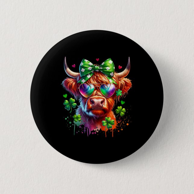 St Patrick's Day Cow St Patricks Day Shamrock Wome 2 Inch Round Button (Front)