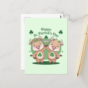 St Patricks Day Cows Postcard