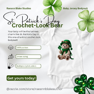 St. Patrick's Day Crochet-Look Bear Baby Bodysuit