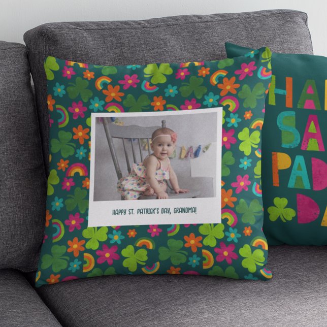 St. Patrick's Day Custom Message and Photo Throw Pillow (Creator Uploaded)