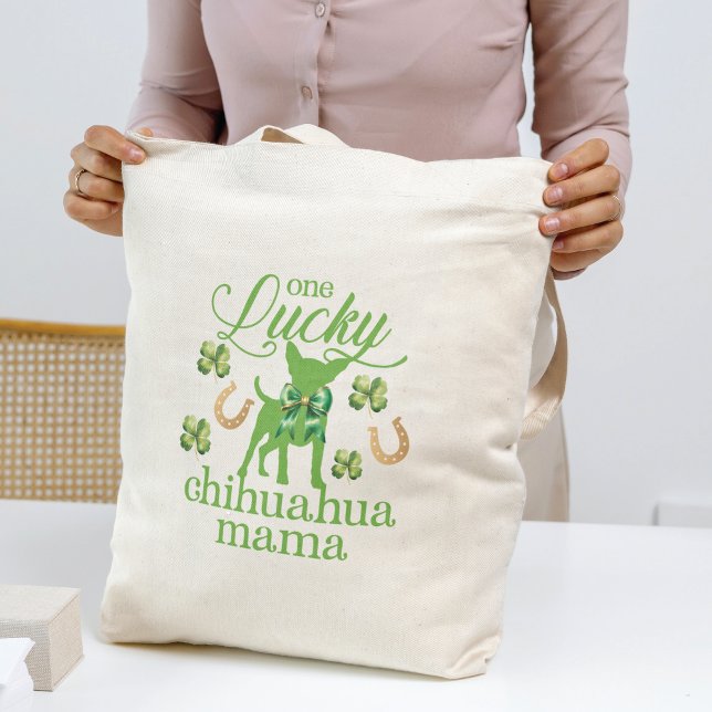 St. Patrick's Day Custom Photo Chihuahua Mom Tote Bag (Creator Uploaded)