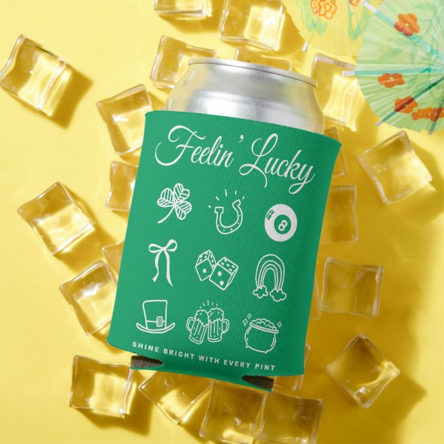 St Patricks Day Cute Doodle Art Lucky Irish Can Cooler (In Situ Summer)