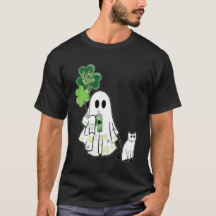 St Patricks Day Cute Ghost Holding Shamrock Balloo T-Shirt