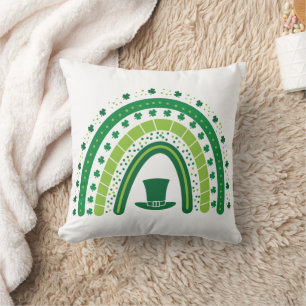 St. Patricks Day Cute Green Clover Rainbow Throw Pillow