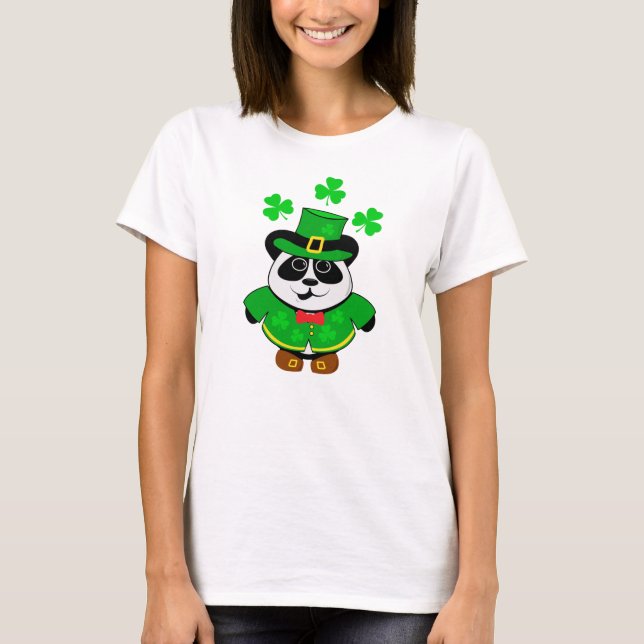 St Patricks Day Cute Panda Bear T-Shirt (Front)