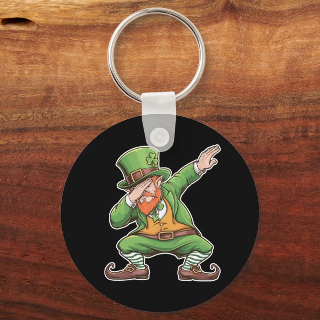 St Patricks Day Dab Dabbing Leprechaun In Green  Keychain (Front)