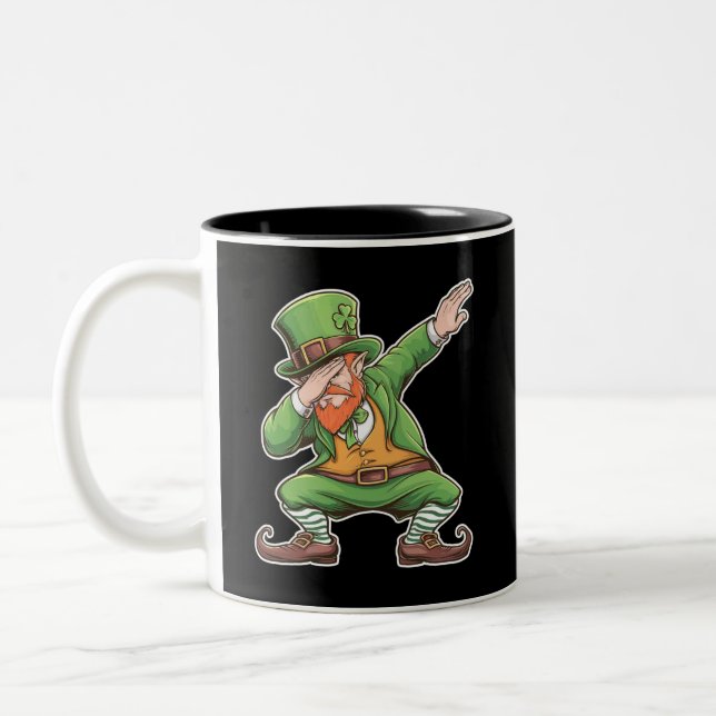 St Patricks Day Dab Dabbing Leprechaun In Green  Two-Tone Coffee Mug (Left)