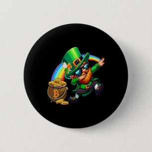 St Patricks Day Dabbing Bitcoin Rainbow Leprechaun 2 Inch Round Button