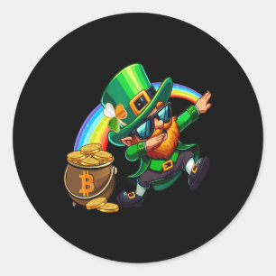 St Patricks Day Dabbing Bitcoin Rainbow Leprechaun Classic Round Sticker