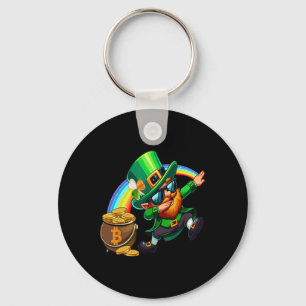 St Patricks Day Dabbing Bitcoin Rainbow Leprechaun Keychain