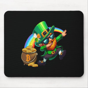 St Patricks Day Dabbing Bitcoin Rainbow Leprechaun Mouse Pad