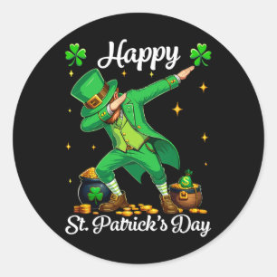 St Patricks Day Dabbing Leprechaun Boys Happy St P Classic Round Sticker