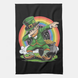 St Patricks Day Dabbing Leprechaun Dab Dance  Kitchen Towel
