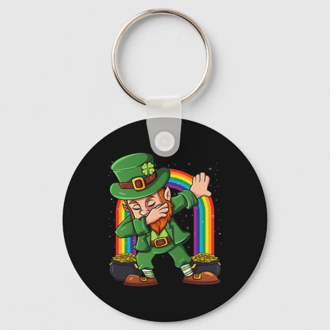 St Patricks Day Dabbing Leprechaun Irish Boys Girl Keychain (Front)