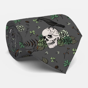 St Patrick's Day Dark Grey & Green Skulls & Roses Tie