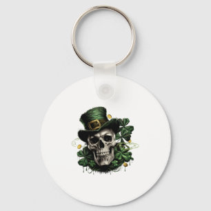 St Patricks Day Dark Irish Skull With Shamrocks T Keychain