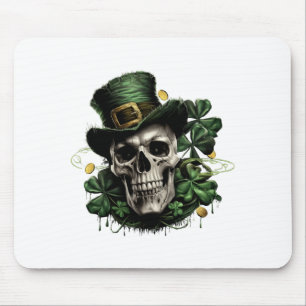 St Patricks Day Dark Irish Skull With Shamrocks T  Mouse Pad