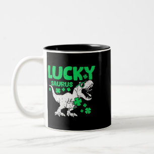 st patricks day dinosaur boys kids toddler luckysa Two-Tone coffee mug