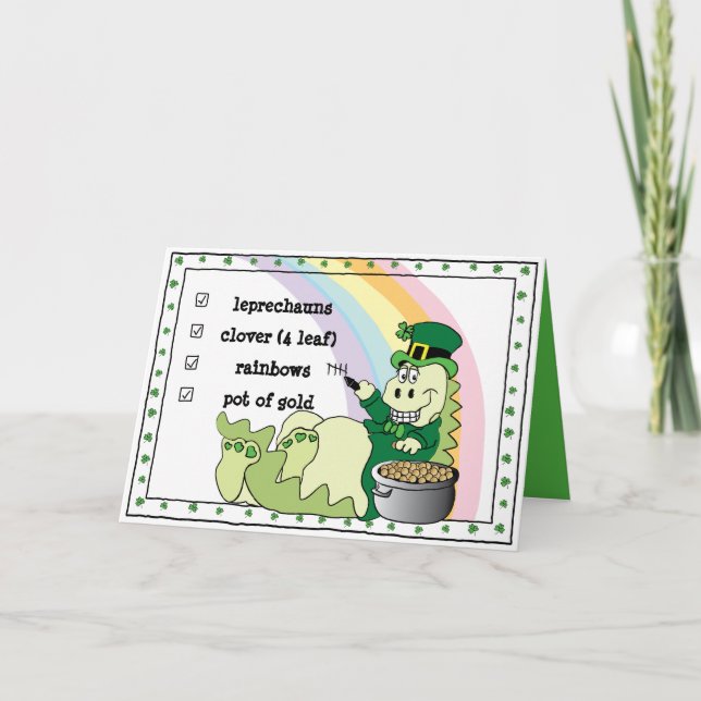 St. Patricks Day Dinosaur Leprechaun Card (Front)