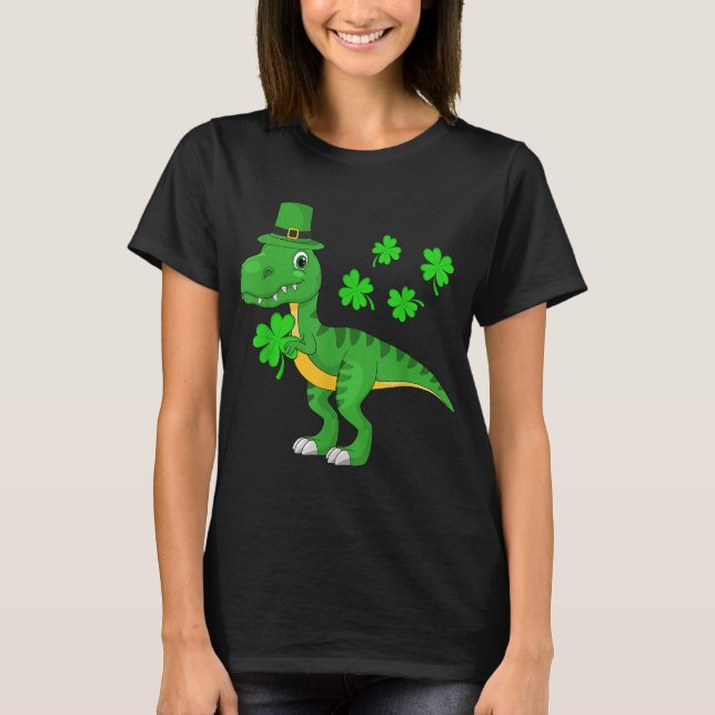 St Patricks Day Dinosaur Shamrock Leprechaun Hat K T-Shirt (Front)