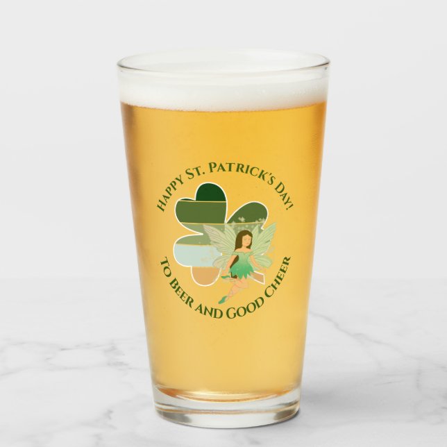 St. Patrick's Day Distressed Shamrock Irish Fairy Glass (Front Filled)