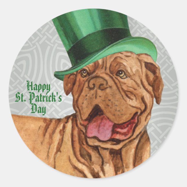 St. Patrick's Day Dogue de Bordeaux Classic Round  Sticker (Front)