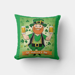 St. Patricks Day Double fisted beers leprechaun Throw Pillow