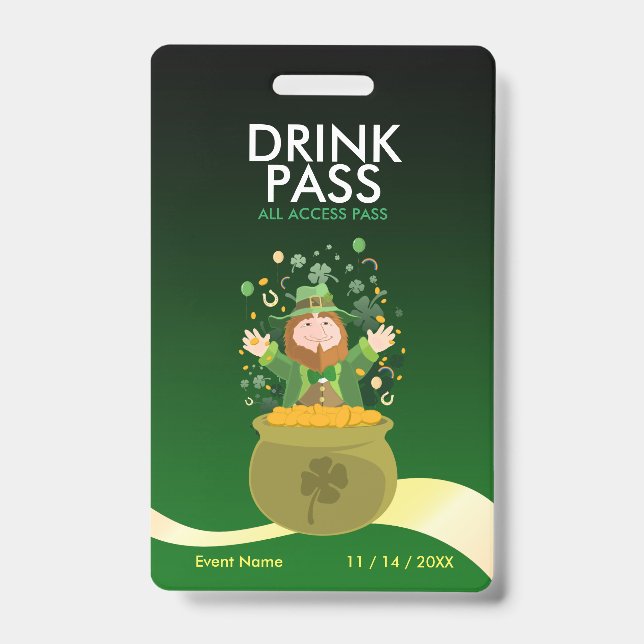 St. Patrick's Day Drink Pass Badge (Front)
