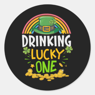 St Patricks Day Drinking Lucky One Matching Party Classic Round Sticker