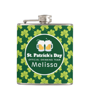 St. Patrick's Day Drinking Team Clover Pattern Hip Flask