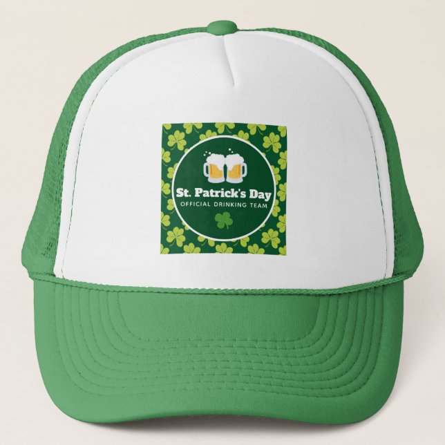 St. Patrick's Day Drinking Team Clover Pattern Trucker Hat (Front)