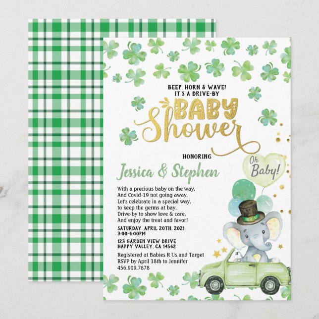 St Patrick's Day Drive By Baby Shower Parade Invitation (Front/Back)