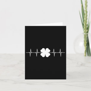St Patricks Day Ekg Heart Beat Shamrock Four Leaf Card