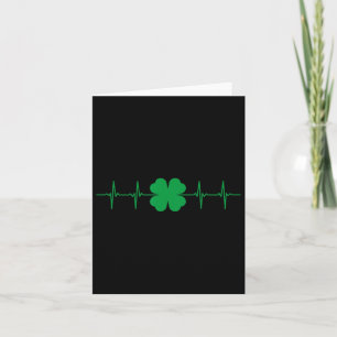 St Patricks Day Ekg Heart Beat Shamrock Four Leaf Card