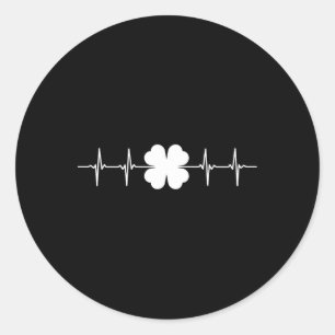 St Patricks Day Ekg Heart Beat Shamrock Four Leaf Classic Round Sticker