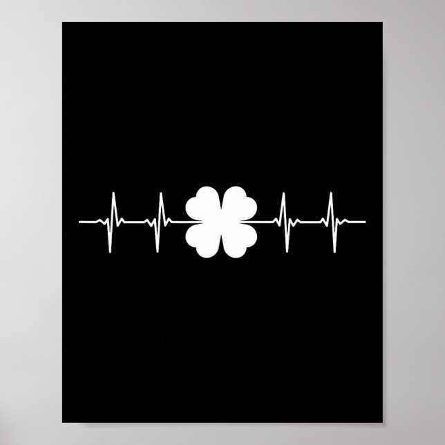 St Patricks Day Ekg Heart Beat Shamrock Four Leaf  Poster (Front)