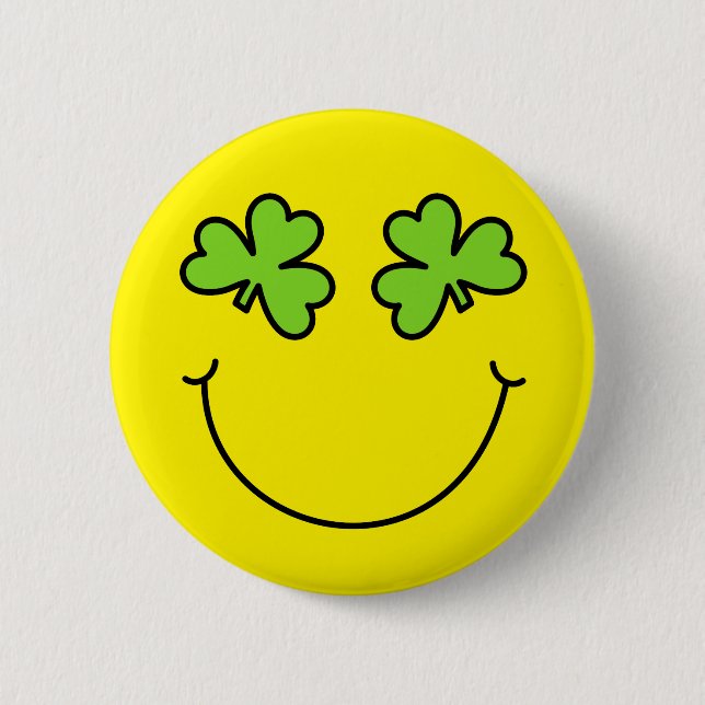 St Patrick's Day Emoji Shamrock Eyes Face 2 Inch Round Button (Front)
