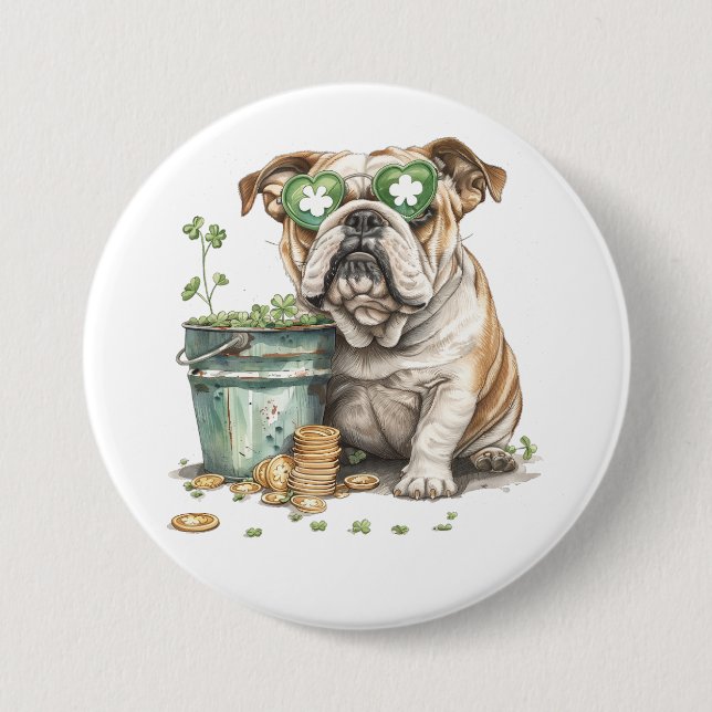 St. Patrick's Day English Bulldog 3 Inch Round Button (Front)