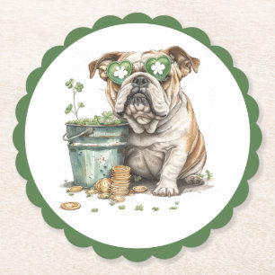 St. Patrick's Day English Bulldog Paper Coaster