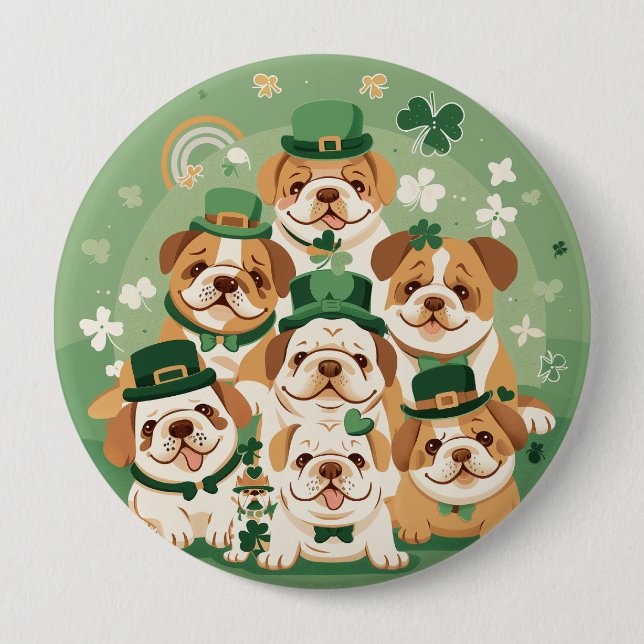 St. Patrick's Day English Bulldogs 4 Inch Round Button (Front)