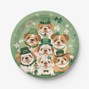 St. Patrick's Day English Bulldogs Paper Plate