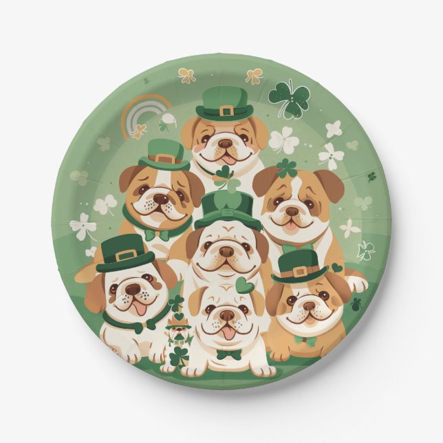 St. Patrick's Day English Bulldogs Paper Plate (Front)