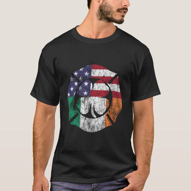 St Patrick'S Day Firefighter Irish American Flag T-Shirt (Front)