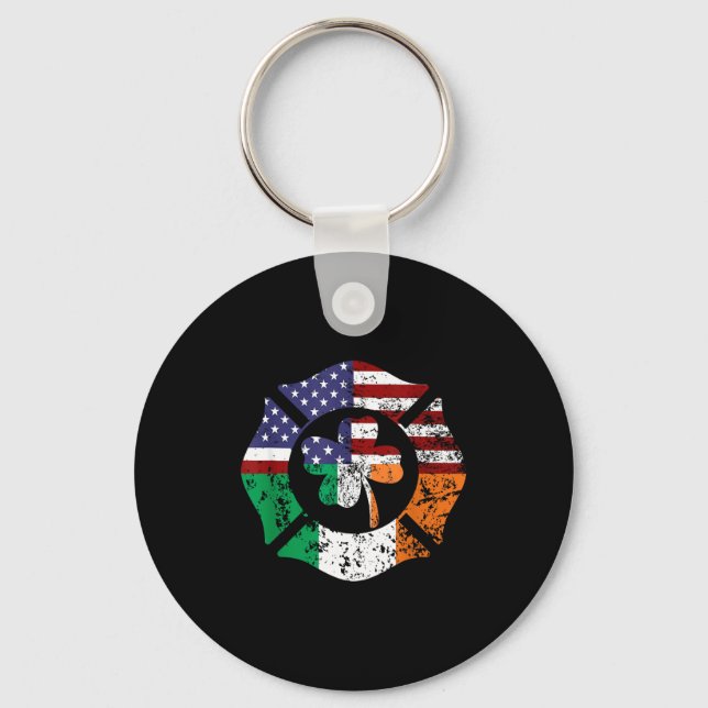 St Patrick's Day Fireman Gift Proud Firefighter Qu Keychain (Front)