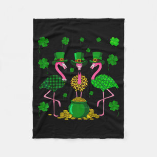 St. Patricks Day Flamingo Irish Ireland Shamrock C Fleece Blanket