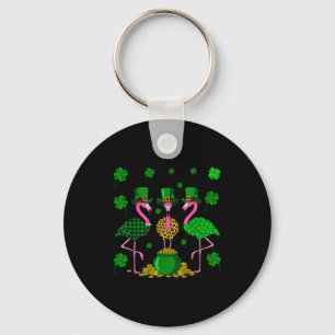 St. Patricks Day Flamingo Irish Ireland Shamrock C Keychain